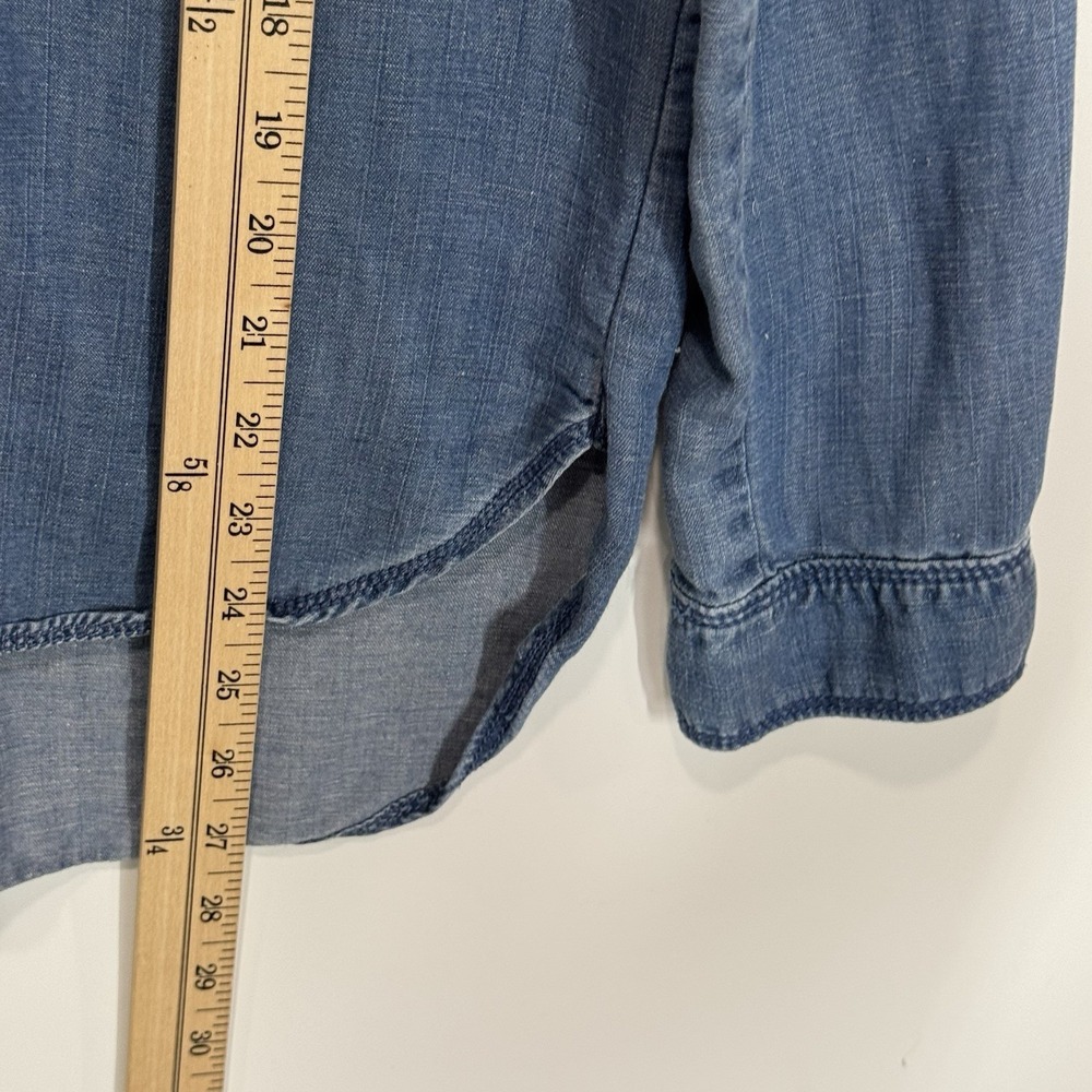 LOFT The Softened Shirt Women's XS Blue Chambray Cottagecore Hi Lo Hem Prarie - Picture 6 of 9